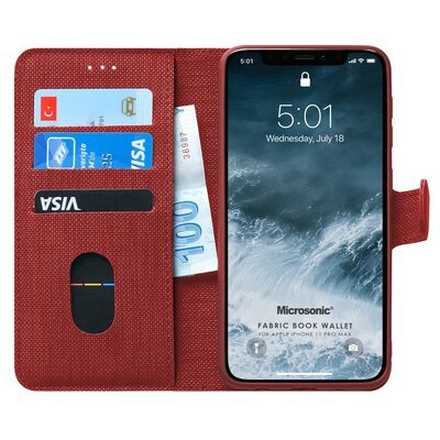 Microsonic Apple iPhone 11 Pro Kılıf Fabric Book Wallet Kırmızı