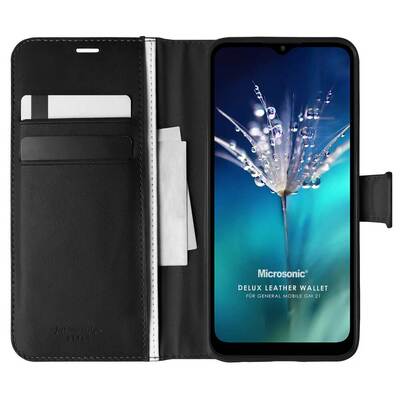 Microsonic General Mobile GM 21 Kılıf Delux Leather Wallet Siyah