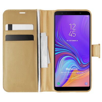 Microsonic Samsung Galaxy A7 2018 Kılıf Delux Leather Wallet Gold