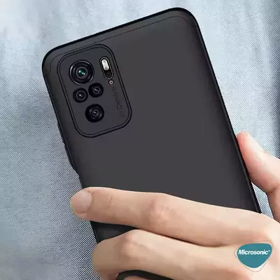 Microsonic Xiaomi Poco M5s Kılıf Double Dip 360 Protective Siyah Mavi