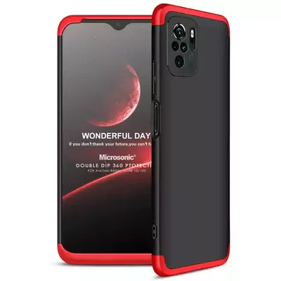 Microsonic Xiaomi Poco M5s Kılıf Double Dip 360 Protective Siyah Kırmızı