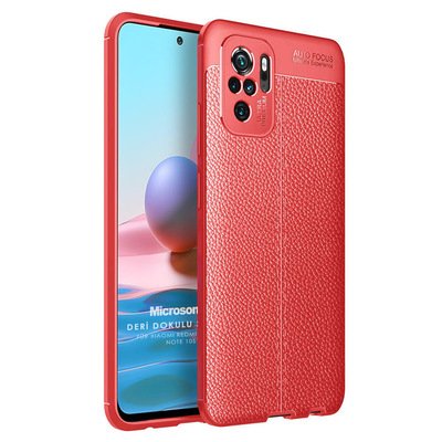 Microsonic Xiaomi Redmi Note 10 Kılıf Deri Dokulu Silikon Kırmızı