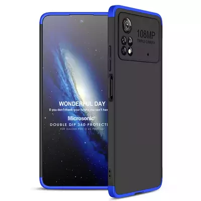 Microsonic Xiaomi Poco X4 Pro 5G Kılıf Double Dip 360 Protective AYS Siyah Mavi