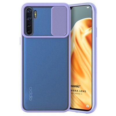 Microsonic Oppo A91 Kılıf Slide Camera Lens Protection Lila