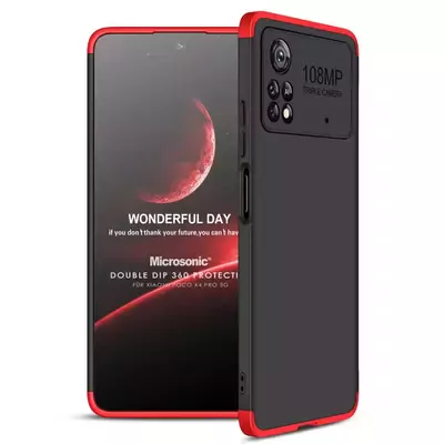 Microsonic Xiaomi Poco X4 Pro 5G Kılıf Double Dip 360 Protective AYS Siyah Kırmızı