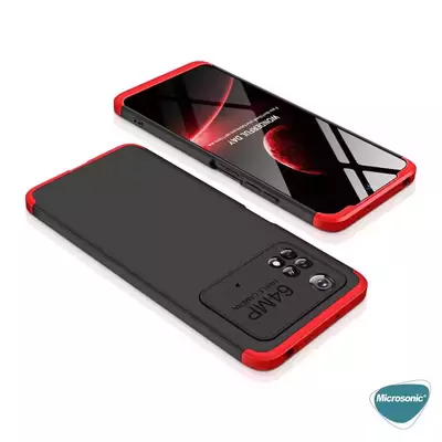 Microsonic Xiaomi Poco X4 Pro 5G Kılıf Double Dip 360 Protective AYS Siyah Kırmızı