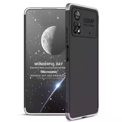 Microsonic Xiaomi Poco X4 Pro 5G Kılıf Double Dip 360 Protective AYS Siyah Gri