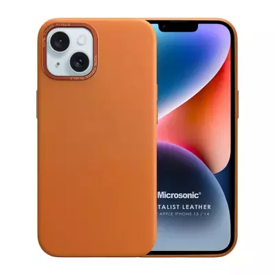 Microsonic Apple iPhone 14 Kılıf Metalist Leather Turuncu