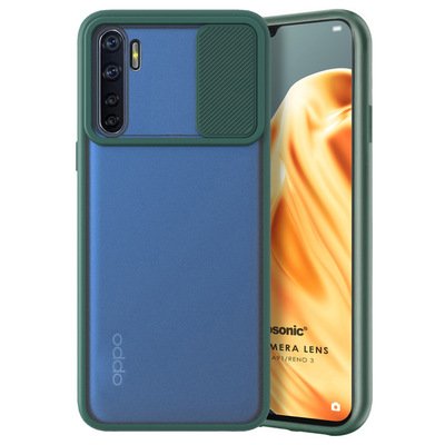 Microsonic Oppo A91 Kılıf Slide Camera Lens Protection Koyu Yeşil