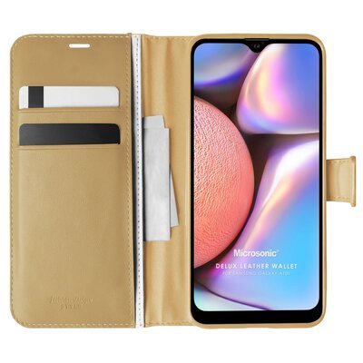 Microsonic Samsung Galaxy A10s Kılıf Delux Leather Wallet Gold