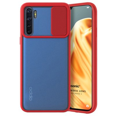 Microsonic Oppo A91 Kılıf Slide Camera Lens Protection Kırmızı