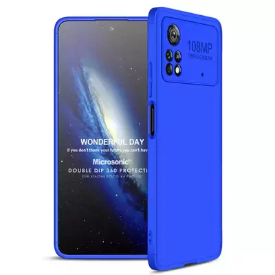 Microsonic Xiaomi Poco X4 Pro 5G Kılıf Double Dip 360 Protective AYS Mavi