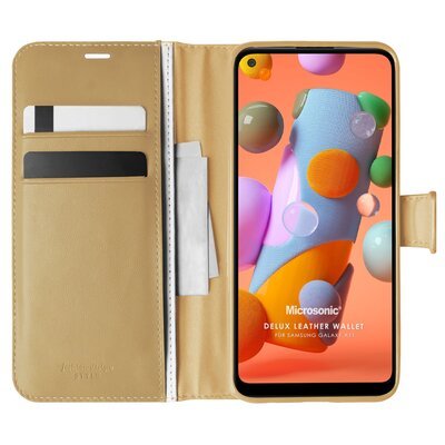 Microsonic Samsung Galaxy A11 Kılıf Delux Leather Wallet Gold