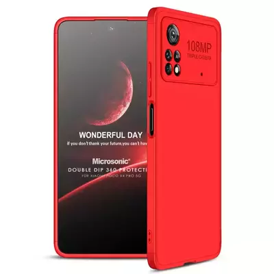 Microsonic Xiaomi Poco X4 Pro 5G Kılıf Double Dip 360 Protective AYS Kırmızı