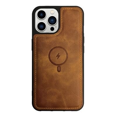 Microsonic Apple iPhone 12 Pro Max Kılıf MagSafe Genuine Leather Açık Kahverengi