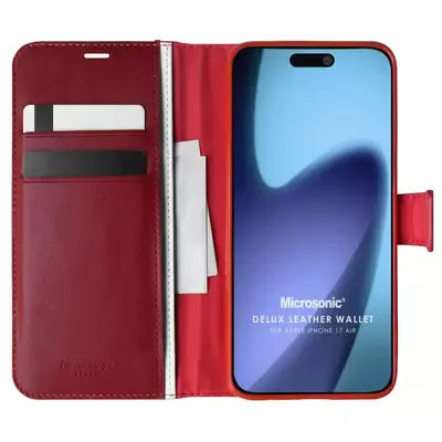 Microsonic Apple iPhone 17 Air Kılıf Delux Leather Wallet Kırmızı