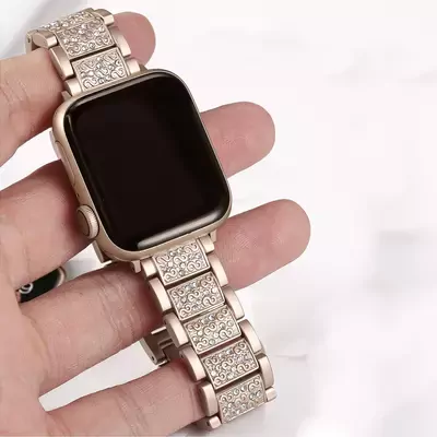 Microsonic Apple Watch SE 2022 44mm Metal Dressy Jewelry Kordon Gold