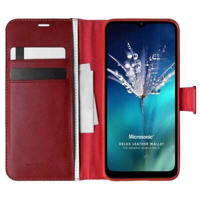 Microsonic General Mobile GM 21 Kılıf Delux Leather Wallet Kırmızı