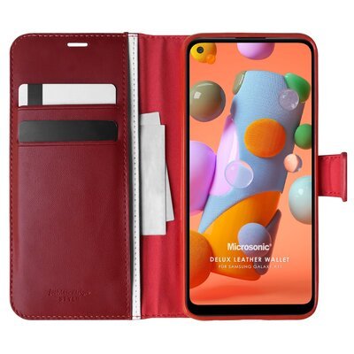 Microsonic Samsung Galaxy A11 Kılıf Delux Leather Wallet Kırmızı