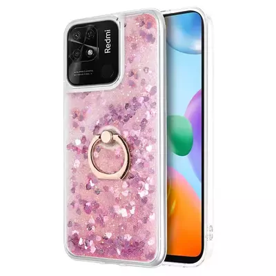 Microsonic Xiaomi Poco C40 Kılıf Glitter Liquid Holder Pembe