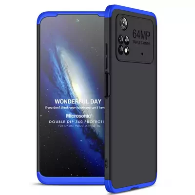 Microsonic Xiaomi Poco M4 Pro 4G Kılıf Double Dip 360 Protective AYS Siyah Mavi