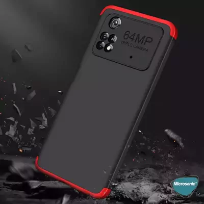 Microsonic Xiaomi Poco M4 Pro 4G Kılıf Double Dip 360 Protective AYS Siyah Kırmızı