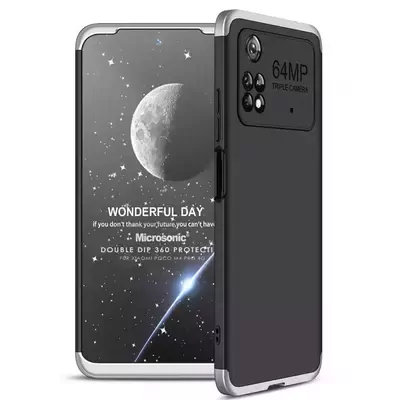 Microsonic Xiaomi Poco M4 Pro 4G Kılıf Double Dip 360 Protective AYS Siyah Gri