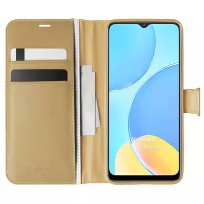 Microsonic Oppo A15 Kılıf Delux Leather Wallet Gold