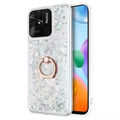 Microsonic Xiaomi Poco C40 Kılıf Glitter Liquid Holder Gümüş