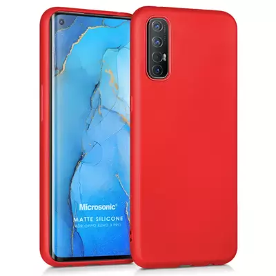 Microsonic Matte Silicone Oppo Reno 3 Pro Kılıf Kırmızı