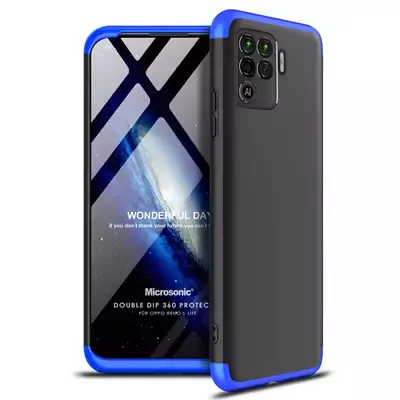 Microsonic Oppo Reno 5 Lite Kılıf Double Dip 360 Protective Siyah Mavi