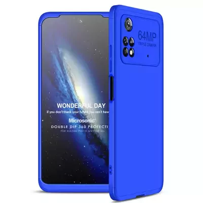 Microsonic Xiaomi Poco M4 Pro 4G Kılıf Double Dip 360 Protective AYS Mavi