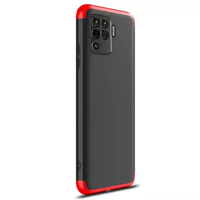 Microsonic Oppo Reno 5 Lite Kılıf Double Dip 360 Protective Siyah Kırmızı