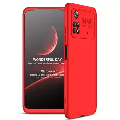 Microsonic Xiaomi Poco M4 Pro 4G Kılıf Double Dip 360 Protective AYS Kırmızı