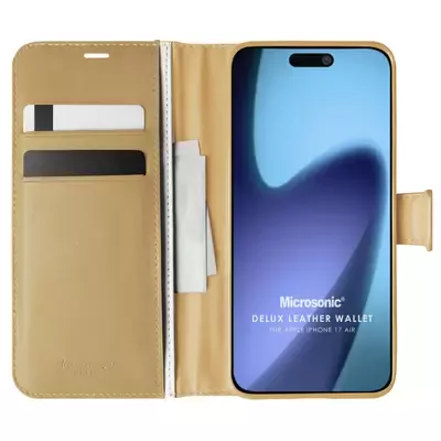 Microsonic Apple iPhone 17 Air Kılıf Delux Leather Wallet Gold