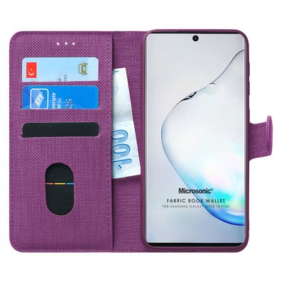 Microsonic Samsung Galaxy Note 10 Plus Kılıf Fabric Book Wallet Mor