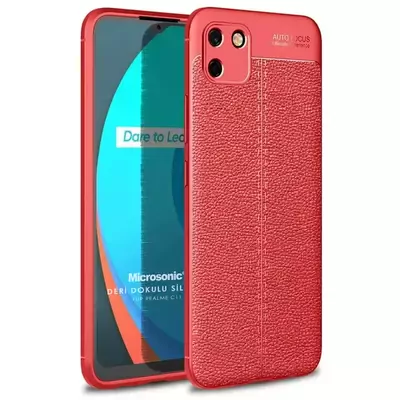 Microsonic Realme C11 Kılıf Deri Dokulu Silikon Kırmızı