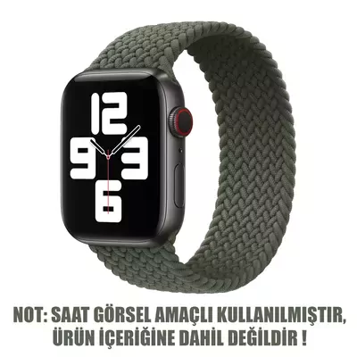 Microsonic Apple Watch SE 44mm Kordon, (Medium Size, 147mm) Braided Solo Loop Band Koyu Yeşil