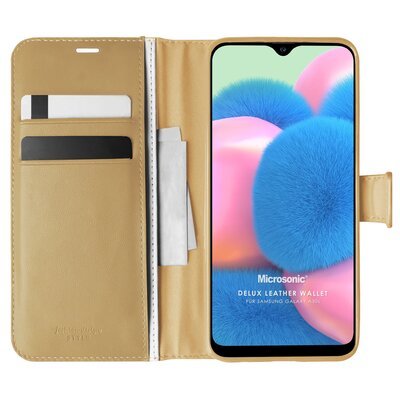 Microsonic Samsung Galaxy A30s Kılıf Delux Leather Wallet Gold