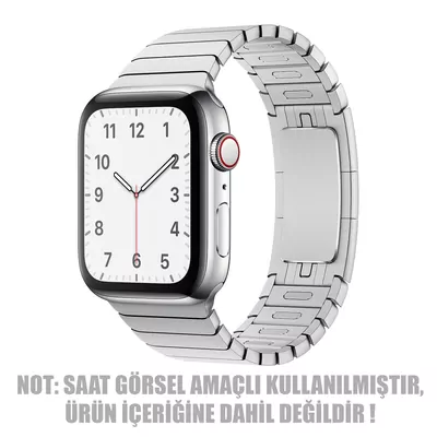 Microsonic Apple Watch SE 3 44mm Kordon Link Bracelet Band Gümüş