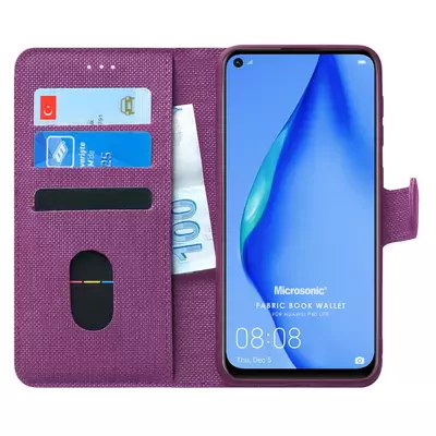 Microsonic Huawei P40 Lite Kılıf Fabric Book Wallet Mor