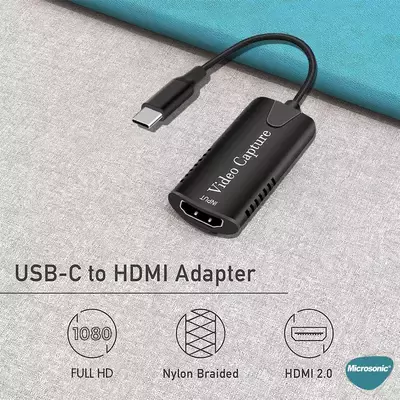 Microsonic Video Capture Kablo, Type-C Hdmi Adaptör Çevirici Siyah