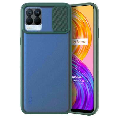 Microsonic Realme 8 Pro Kılıf Slide Camera Lens Protection Koyu Yeşil