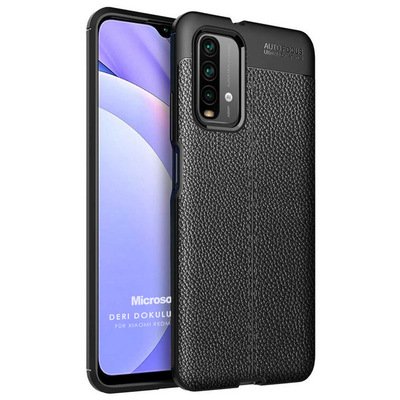 Microsonic Xiaomi Redmi Note 9 4G Kılıf Deri Dokulu Silikon Siyah