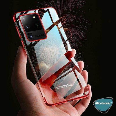 Microsonic Samsung Galaxy S20 Ultra Kılıf Skyfall Transparent Clear Kırmızı