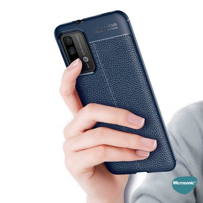 Microsonic Xiaomi Redmi Note 9 4G Kılıf Deri Dokulu Silikon Lacivert