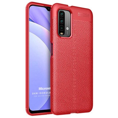 Microsonic Xiaomi Redmi Note 9 4G Kılıf Deri Dokulu Silikon Kırmızı