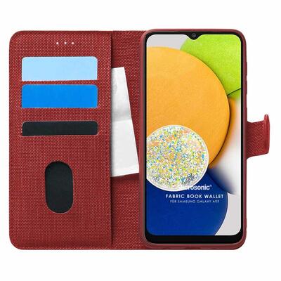 Microsonic Samsung Galaxy A03 Kılıf Fabric Book Wallet Kırmızı