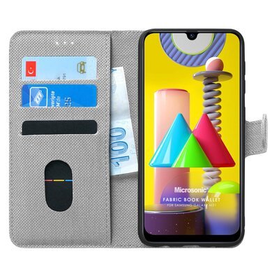 Microsonic Samsung Galaxy M31 Kılıf Fabric Book Wallet Gri