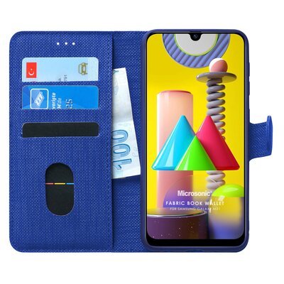 Microsonic Samsung Galaxy M31 Kılıf Fabric Book Wallet Lacivert